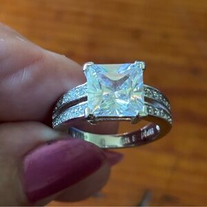 Lia Sophia Silver Tone Princess Cut CZ Solitaire Ring